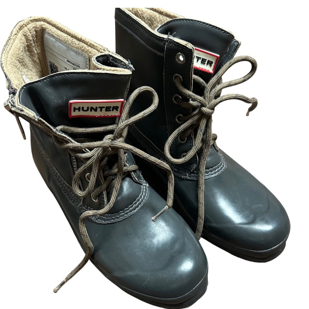 Hunter Corwin Gray Waterproof Rubber Leather Side Zip Rain Boots Size 9M 10F